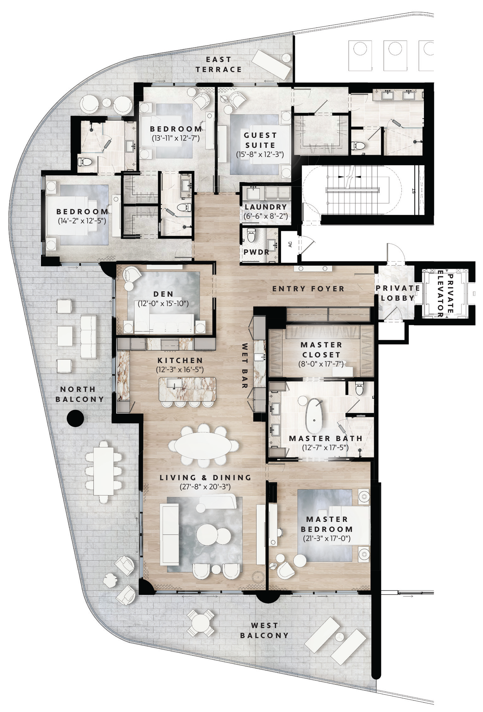 Labeled Floorplan for Residence 1 in the South Tower