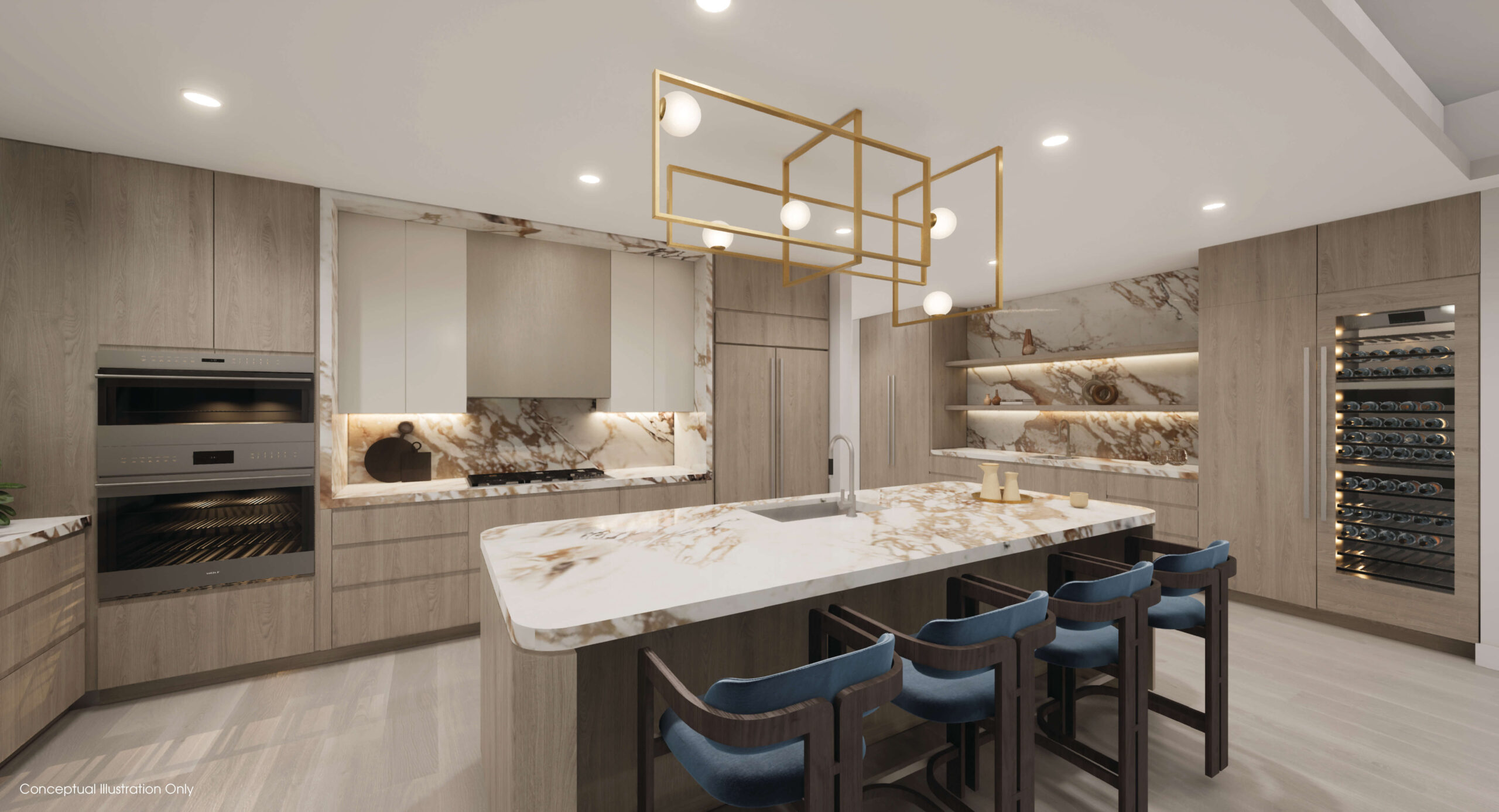 Residence 01 kitchen with large island and granite countertops