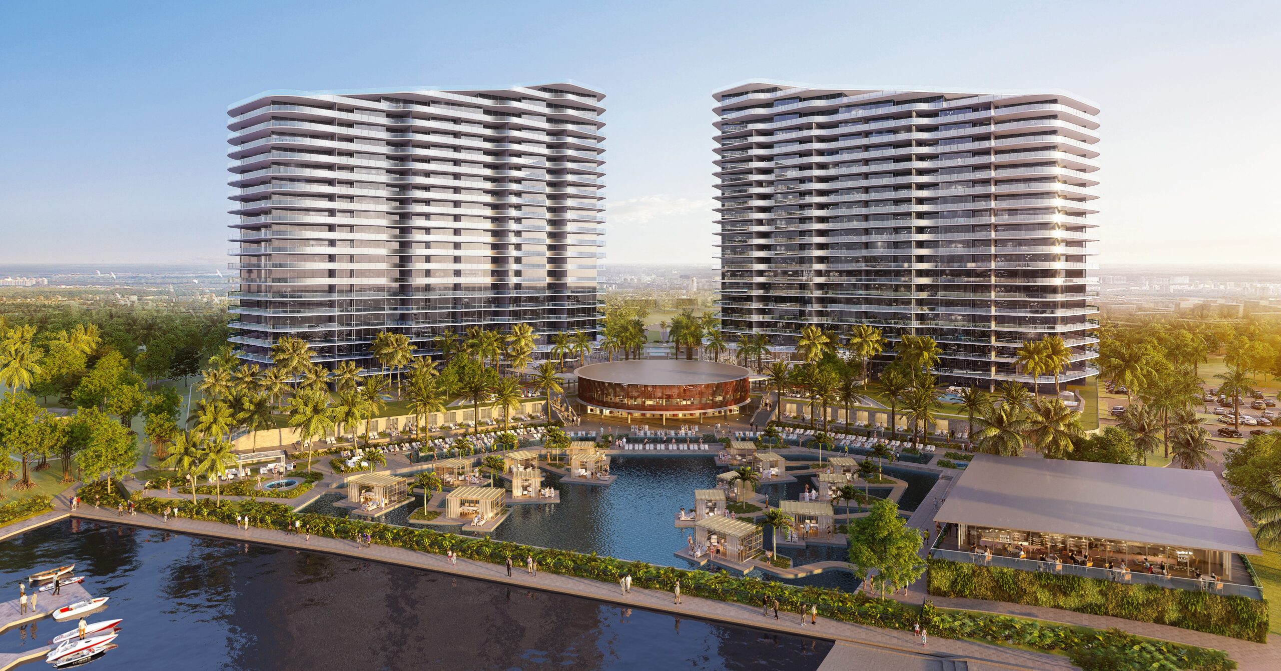 The Ritz-Carlton Residences, Estero Bay towers, pools and lagoon