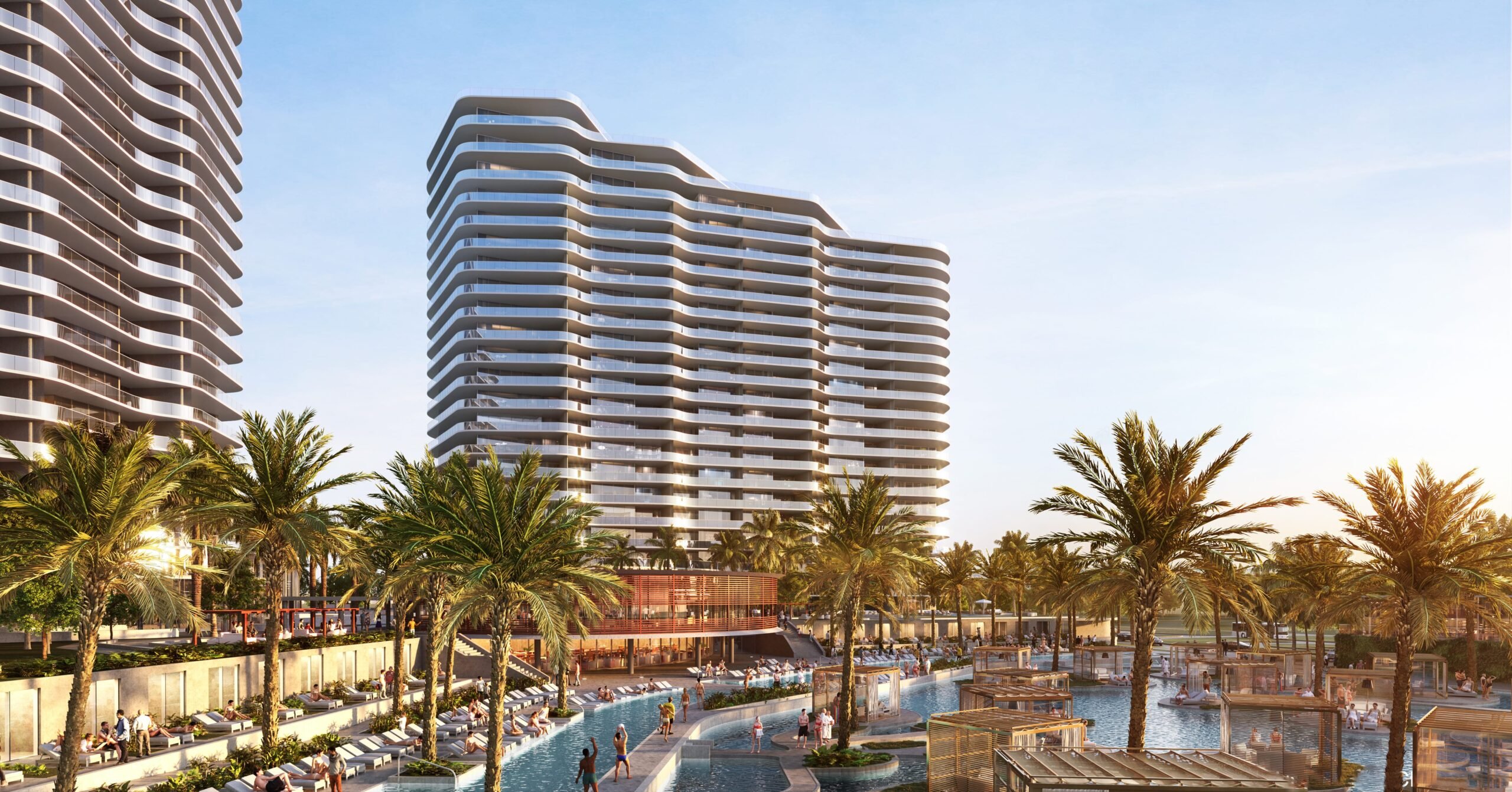 The Ritz-Carlton Residences, Estero Bay tower side view and pools