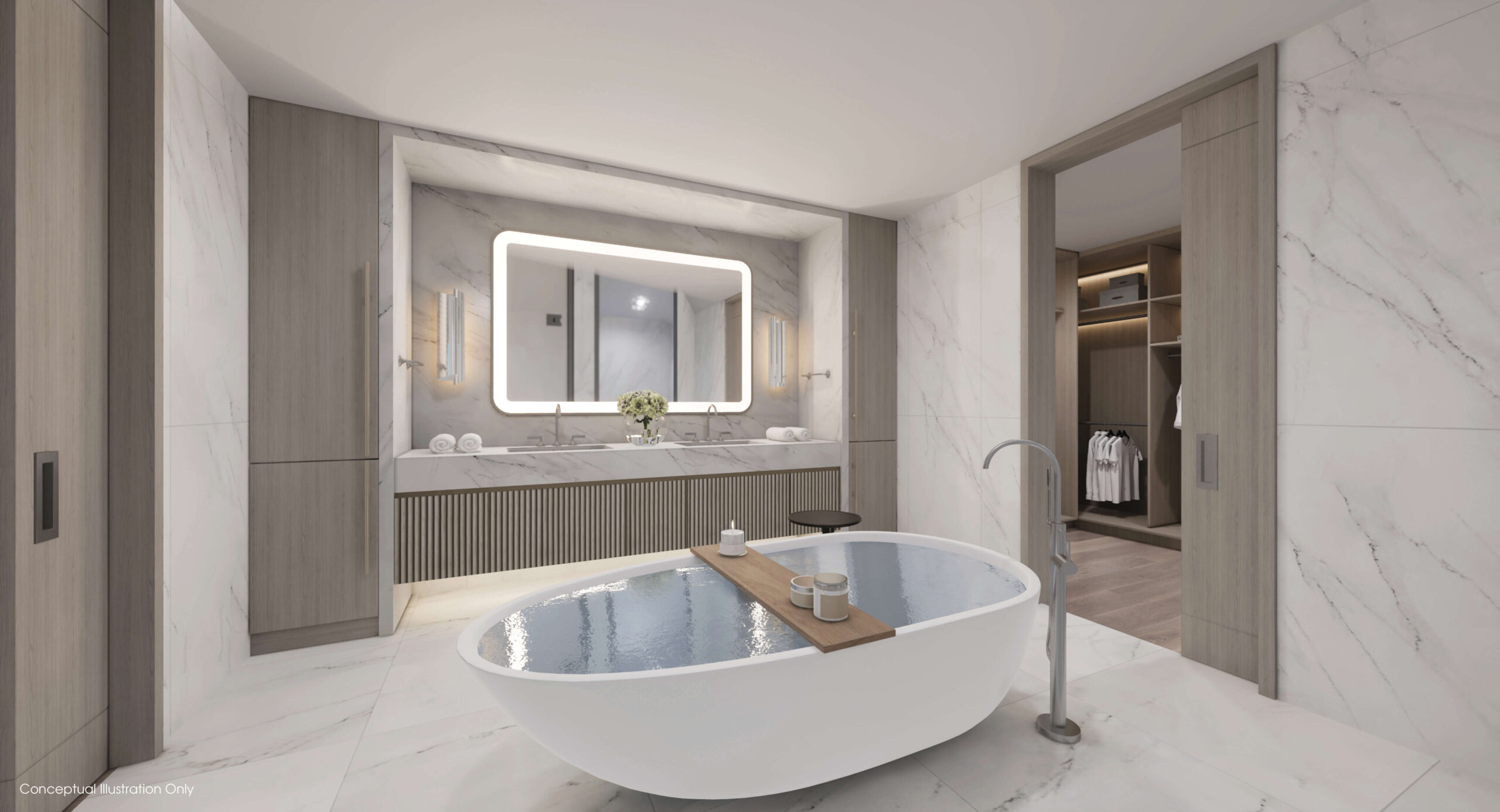 Residence 02 master bathroom with central bathtub